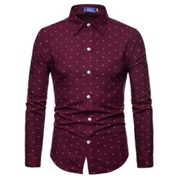 Men's Casual Shirts 2021 Fall Men Long Sleeve Plus Size Shirt Boat Anchor Print Blouses For Dress Camisas Hombre220b