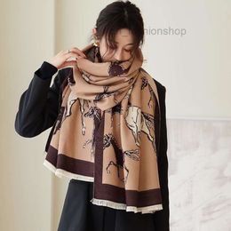 Scarves Scarves Animal Print Winter Cashmere Scarf Women Thick Warm Shawls Wraps Female Designer Horse Pashmina Blanket CapeVFYB