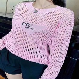Autumn new women's o-neck long sleeve hollow out letters print knitted sweater tops pullover jumpers SML191e
