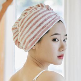 Towel Striped Thickened Microfiber Lady Hair Towels Women Head Wrap Drying Cap Bathroom Super Absorbent Quick Dry Hat Turban Home