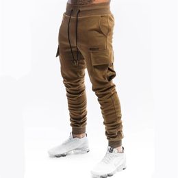 Men's Pants Joggers Sweatpants Men Casual Cargo Fitness Bottoms Skinny Sportswear Black Trousers Male Multi-pocket Cotton Tra299z