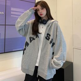 Women's Hoodies DAYIFUN Women Cardigan Jacket Spring Autumn Loose Sweatshirts Harajuku Grey Coat Oversized Casual Tops Streetwear