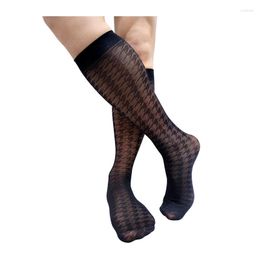 Men's Socks Sexy Sheer Lingerie For Mens Formal Dress Suit Knee High Thin Transparent Elastic Black