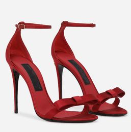 Elegant Brand Women Keira Sandals Shoes Satin Bow High Heels Black Red Party Wedding Pumps Gladiator Sandalias With Box.EU35-43