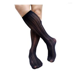 Men's Socks Knee High Black Mens Formal Dress Suit Style Stocking Sexy Lingerie See Through Thin Sheer Long Tube Hose