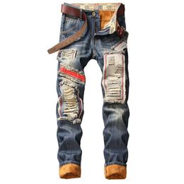 Denim Designer Hole Jeans High Quality Ripped for Men Size 28-38 40 Autumn Winter Plus Velvet HIP HOP Punk Streetwear Trousers269k