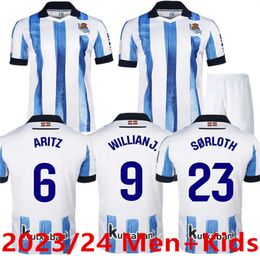 2023/24 Real Soccer Jersey 23 24 Home MERINO PORTU OYARZABA Maillots Shirt SILVA WILLIAN J JANUZAJ ISAK MEN kids Football uniform