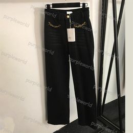 Womens Jeans High Waisted Straight Pants Hardware Chain Decorated Fashion Jeans Wide Legged Pants178W