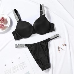 Sexy Women Letter Rhinestone Bra Underwear Set Comfort Brief Sets Push Up Bra And Panty 2 Piece Sets For Women Lingerie Set Y1230253G