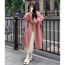 Womens Fur Faux Doublesided Woolen For Fresh Colors Long Spring Autumn Winter Korean Version Loose And Slim Over Knee Coat 230915