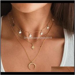 Necklaces & Pendants Jewellery Hebedeer Fashion Multilayer Moon Star Pendant Golden Women Necklace Chocker Jewlery Link Chai2554