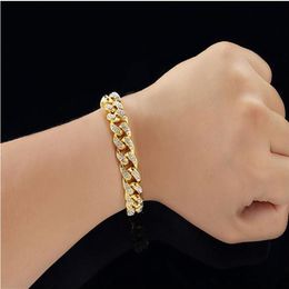 Mens Hip Hop Gold Bracelets Simulated Diamond Bracelets Jewellery Fashion Iced Out Miami Cuban Link Chain Bracelet294S