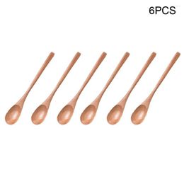 Spoons 6pcs Rice Soup Long Handled Reusable Office Wooden Spoon Handheld Ergonomic Design Environmentally Kitchen Accessory Table Decor