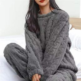 Women's Sleepwear Women Winter Fleece Pyjama Set O-neck Long Sleeve Fashion Warm Casual Cardigan Coral Thicken Soft Home Wear Clothes 2023
