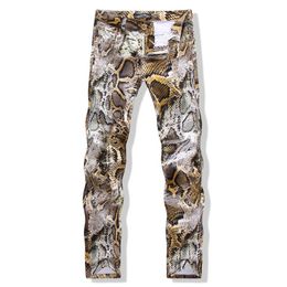 Mens Snake Skin Print Camoflague Original Designer Slim Hip Hop Rock Jeans Pants Men Skinny Jeans Streetwear 29-38204N