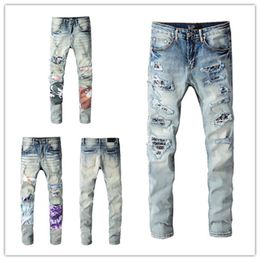 Luxurys Designer Mens Jeans Top Quality Design Hole Camouflage Patch Spliced Ripped High Street Destroyed Denim Jean s US Size W28216U