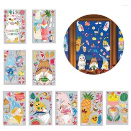 Wall Stickers 9Sheets Hawaii Festival Gnome Dwarf Static Sticker Door Window Clings Decor