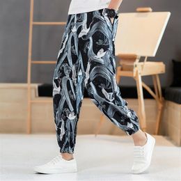 Printed Men Harem Pants Elastic Waist Loose Joggers Streetwear Chinese Vintage Casual Pants Trousers Men S-3XL312B