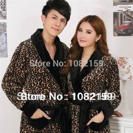 Whole- New Winter women and men's high quality Coral fleece bathrobe leopard Robe Men sleepwear night-gown Plus Size 300C