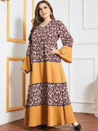 Ethnic Clothing Ramadan Eid Mubarak Abaya Dubai Turkey Islam Muslim Yellow Hijab Long Dress Kaftan Abayas For Women Vestidos Robe Longue