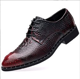 Genuine Leather Men Crocodile Dress Leather Shoes Lace-Up Wedding Party Shoe Mans Business Office Oxfords Flats Plus Size For Boys Party Shoes