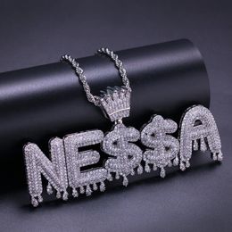 Custom Name Jewelry Crown Bail Initials Letters Chain Necklaces Pendant Micro Paved Zircon Necklace Halloween Gift1996