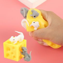 Funny Mouse And Cheese Block Squeeze Anti-stress Toy Hide And Seek Squishable Figures Stress Relief Fidget Toys For Kids Adult