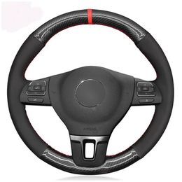 Car Steering Wheel Cover Hand-stitched Soft Black Suede Carbon Fibre For Volkswagen VW Tiguan Lavida Passat B7 Jetta Mk6 MK5304b