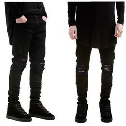 fashion Brand men black jeans skinny ripped Stretch Slim west hip hop swag denim motorcycle biker pants Jogger215B