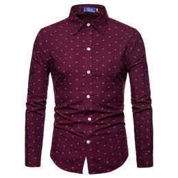 Men's Casual Shirts 2021 Fall Men Long Sleeve Plus Size Shirt Boat Anchor Print Blouses For Dress Camisas Hombre238r