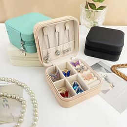 Storage Boxes 1PC Mini Jewellery Display Travel Zipper Box Earrings Earstuds Necklace Ring Portable Leather Gift