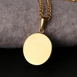 Brand Designer Round Coin Pendant Necklace Fashion Circle Stainless Steel Silver Gold Hip Hop Rock Necklaces Jewelry for Men 60cm 2442