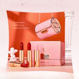 Lipstick Lipstick Set Chain Powder Leather Bag 3/4pcs Gift Box Non Fading Lipstick Moisturise Lip Balm Lipstick maquillajes para mujer 230915