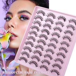 Thick Natural Russian Curly Eyelashes Extensions Soft Light Handmade Reusable Multilayer 3D Curled Fake Lashes Fluffy Wispy Beauty Supply