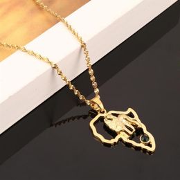 Pendant Necklaces Gold Colour Africa Lion Necklace Trendy African Map Animal Chain Jewelry223l