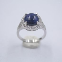 Cluster Rings Solid S925 Sterling Silver Women Ring Lapis Lazuli Perfect Round 14mmW US6-9