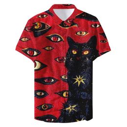 Summer Man Funny Cat Eyes Printed Casual Shirt Party Fashion 3D Print Shirts Short Sleeve Hawaii246C