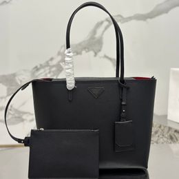 Top quality tote bag with wallet fashion designer bag including one zipper pocket black genuine leather shoulder bag for women