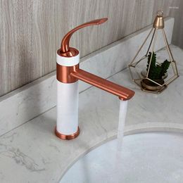 Bathroom Sink Faucets Brushed Rose Golden Faucet Wash Basin Tap Steam Spout Deck Mounted Solid Brass Matte Black Mixer