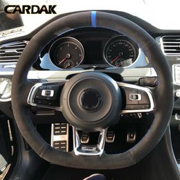 Carbon fiber Black Suede Car Steering Wheel Cover for Volkswagen Golf 7 GTI Golf R MK7 Polo Scirocco 2015 2016 car accessories287B