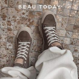 Dress Shoes BeauToday Casual Sneakers Women Suede Leather Round Toe LaceFree High Top Ladies Retro Fashion Flat Handmade 29575 230915