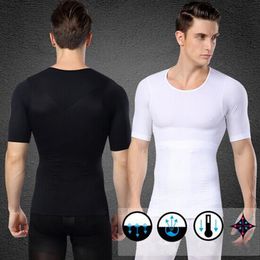 Whole-1Pcs Men Slimming Undershirts Shirt Body Shaper Posture Corrector T-shirt Elastic Sculpting Abdomen Trimmer 2 colors Und189r