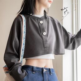 Women's Hoodies Maden 2023 Spring Casual Loose Short Vintage Long Sleeve T-shirts Korean Fashion Oversize Sexy Crop Tops