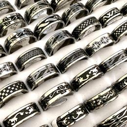 whole 30Pcs black lines stainless steel rings mix men women band party gifts fashion punk retro Jewelry255r