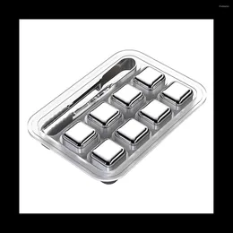 Baking Moulds 8 Pcs Stainless Steel Ice Cubes Set Reusable Chilling Stone For Whiskey Wine Cooling Square Party Bar Tool