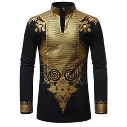 Men's Shirt for Traditional African Dress Rich Bazin Dashiki Long Sleeve Mandarin Collar African Shirt Men Adult Blouse Cloth211h