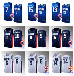 2023 World Cup Team USAs Basketball Jersey Anthony Edwards Brandon Ingram Paolo Banchero Mikal Bridges Jalen Brunson Jaren Jackson Jr. Hot Press Jersey Size S-XXL