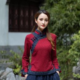 Ethnic Clothing Linen Chinese Traditional Top Qipao Shirt For Woman Cheongsam Style Shirts Blouse Ladies Plus Size Robe Chinoise293D