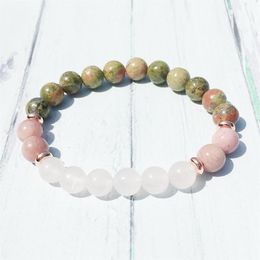 MG0361 8 mm Unakite Women's Yoga Bracelet Natural Rhodonite Beaded Wrist Mala Bracelet Energy Rose Quartz Jewelry307t