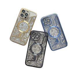 Designer Fashion Phone Cases For Iphone 15plus 15promax 14 13 12pro Silicone Case Apple Cellphone Mechanical Plating Edge Anti-Drop Non-Yellowing Magnetic Covers